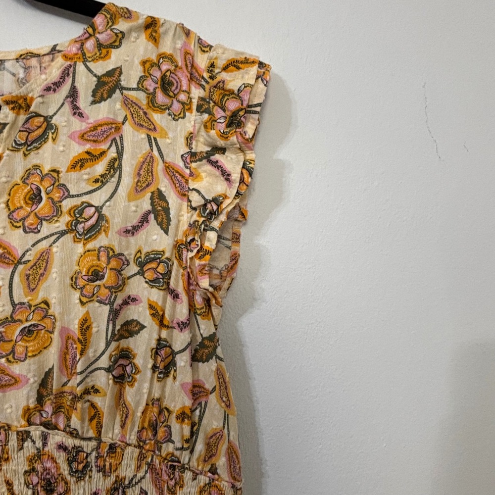 Cottagecore Floral Button-Front Tiered Midi Dress Smocked Boho Yellow Women XXL - Picture 9 of 12